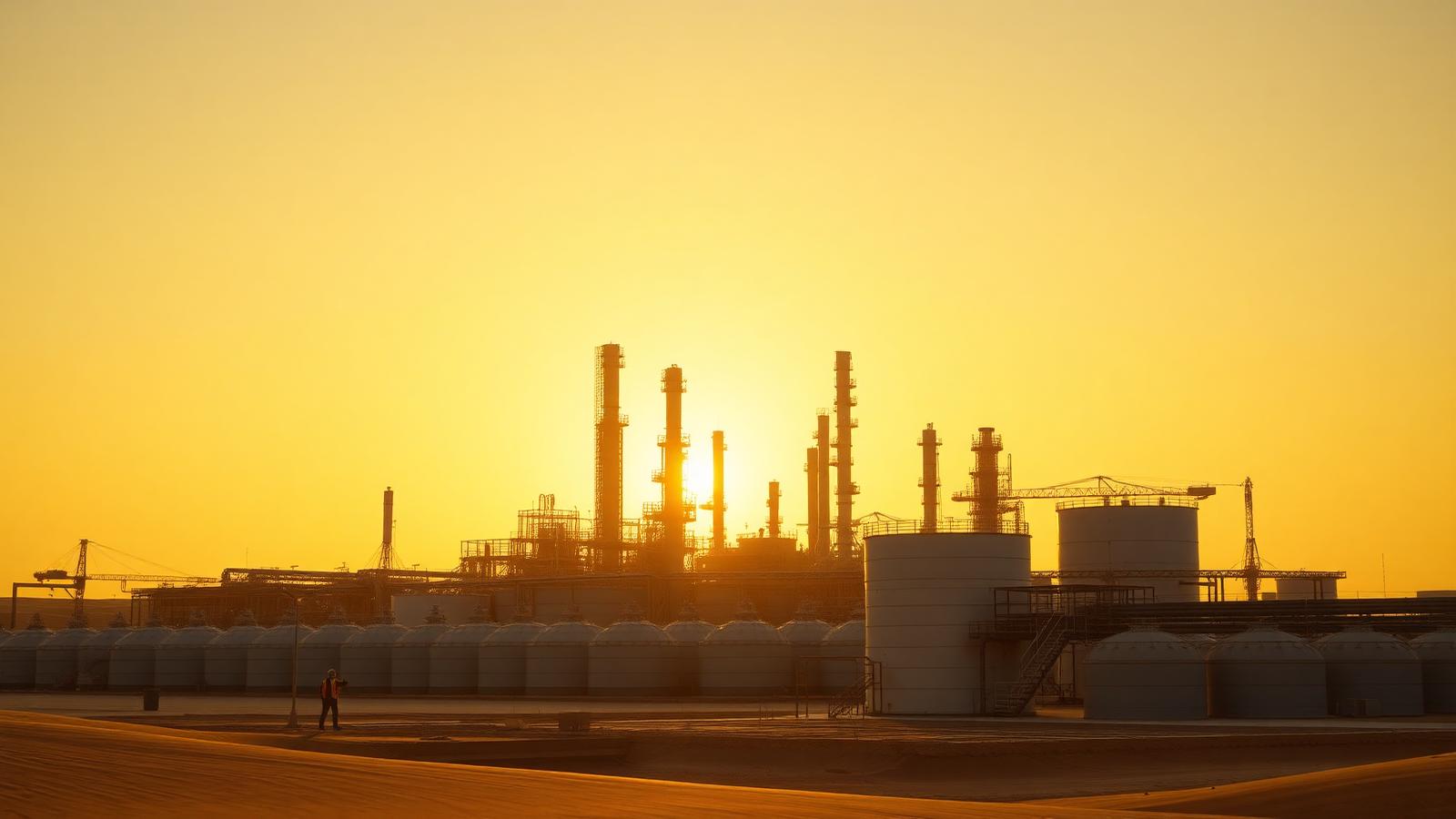 Industrial facility in Saudi Arabia at sunset